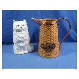 Longaberger Pitcher w/Copper Accents & Cat