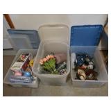 3 Plastic Bins w/Vases, Flowers, Air Pump