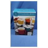 NIB Set of 6 Stoneware Mugs w/Lids