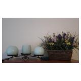 Wicker Basket w/Floral Display & 3 Candle