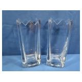 Pr of Square Crystal Vases