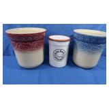 2 Longaberger Pottery Canisters, 1 extra Canister
