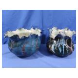 2 Hand Thrown Pottery Bowls 7x8" & 7x10"