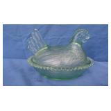 Indiana Green Glass Hen on Nest