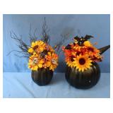 2 Halloween Black Floral Pumpkin Displays