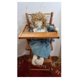 Wooden Doll High Chair w/Doll 13"wx29"h