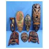7 Hand Carved Wooden Tribal Masks