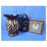 Zebra Print Decorative Pitcher, Palm Art, Tribal