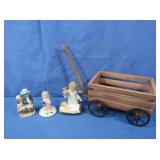 2 Handpainted Japan Figurines, 1 other, w/Wooden