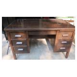 Vintage Wooden Desk w/Glass Top 50x32x30"