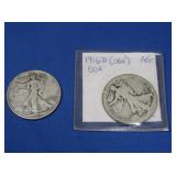 2 Walking Liberty Half Dollars-1916D,1943