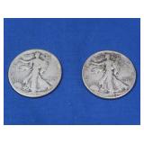 2 Walking Liberty Half Dollars-1941, 1943