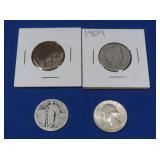 2 Walking Liberty Quarters, 1 Barber, 1 Washington