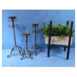 Candle Holders, Plant Stand, Faux Greenery