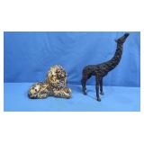 Bronze Giraffe Sculpture, Ceramic Lion