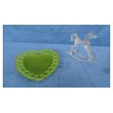 Green (lime) Frosted Heart Plate, Frosted Rocking