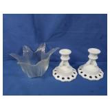 Westmoreland Milk Glass Candlesticks & Clear