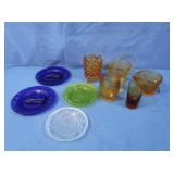 Fenton Amber Glass, 2 B&O RR Cobalt Glass Plates