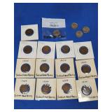 13 Indian Head Pennies, 4 Buffalo Nickels