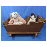 Wooden Doll Crib, 2 Cloth Dolls