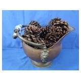 Copper Ash Bucket w/Porcelain Handles, Pine Cones