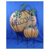 "Welcome" Metal Pumpkin Yard Decor, Mini Pumpkin