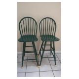 2 Wooden Bar Height Swivel Chairs-painted green