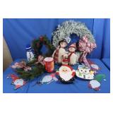 Christmas Decor-Flocked Wreath, Snowmen & more