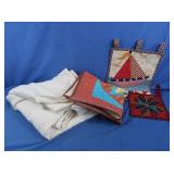 Quilted Wall Tapestries-Blue, Orange/Red 24x25,