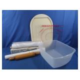 Rolling Pin, Dough Mat, 2 Tupperware Pastry