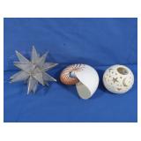 Capiz Star, Pottery Tea Lite Holder, Nautilus