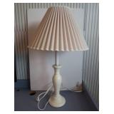 White Ceramic Base Lamp w/Pleated Shade 27"t
