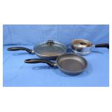 2 Swiss Diamond Skillets w/1 Lg Lid, 1 additional