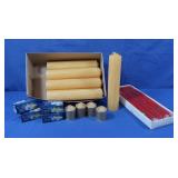 Gold Pillar Candles, Red Tapers