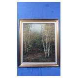 Oil on Burlap Autumn Scene-framed 25x30