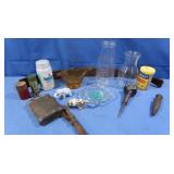 Amber Glass Coal Bucket Ashtray, Metal Doans