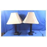 2 Wood Like Lamps w/Shades 28"h