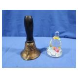 Vintage Brass Hand Bell & Blown Glass Bell