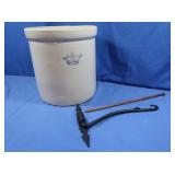 Vintage 3 Gallon Ceramic Crock (ship) w/Iron Lamp