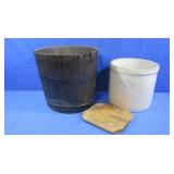 Vintage Wooden Bucket & 2 Gal Crock Crown Design