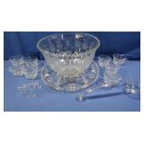 Glass Punch Bowl, 8 Cups, Ladle & Liner