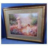 Wood Framed Mom, Daughter, & Dog Print