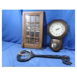 Vintage Wooden Decorative Key 25", Quartz Clock