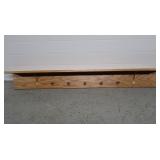 Solid Oak Shelf w/Brass Accents & Coat Pegs