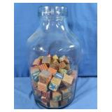 Heavy Glass 5 Gal Jar w/Vintage Wood Blocks