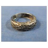 Sterling Diamond Ring w/Blue&White Diamonds