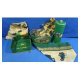 John Deere Fabric, Small Tin, Straw Holder,