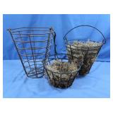 3 Vintage Egg Baskets 1-11"t, 2-8"t