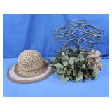 Wire Wine Bottle Holder 13"h, Straw Hat