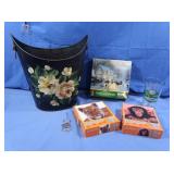 Vintage Handpainted Trash Can, Thomas Kinkade